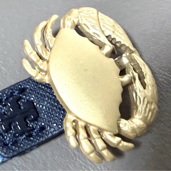 Tory burch Crab Clasp Striped Webbing Skinny Elastic Belt Blue Red - Picture 8 of 16